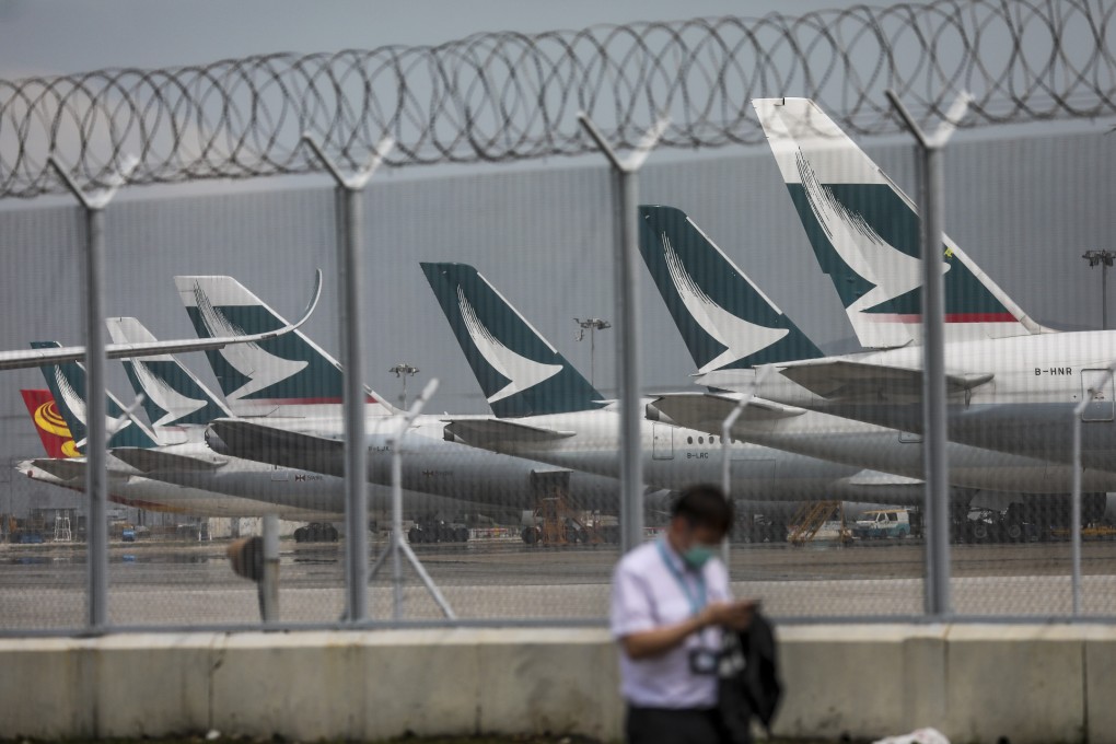 Grounded Cathay Pacific planes sit at the Hong Kong International Airport. Photo: Winson Wong