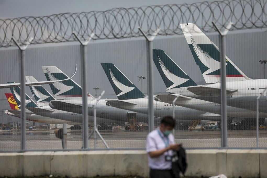Grounded Cathay Pacific planes sit at the Hong Kong International Airport. Photo: Winson Wong