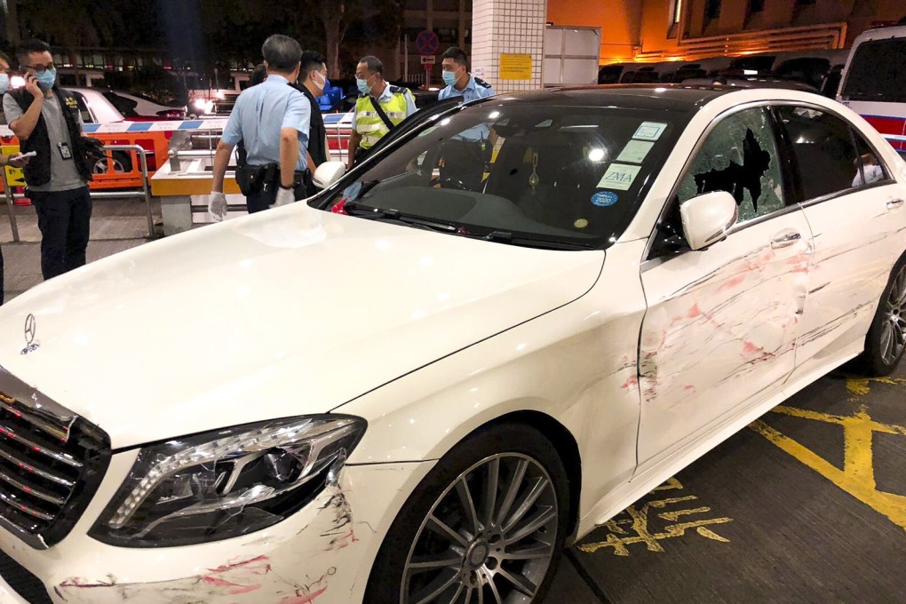 The vehicle driven by a gunshot victim in a case of attempted murder on Tuesday, believed to be triggered by a triad dispute. Photo: Handout