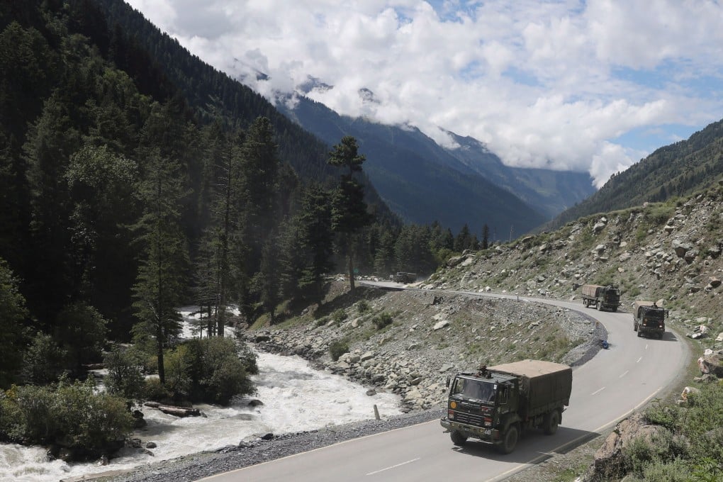 Indian army vehicles move along a highway leading to Ladakh at Gagangeer in Kashmir this week. Russia has stayed neutral in the long-running border dispute between China and India. Photo: EPA-EFE