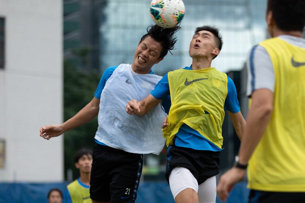 Kitchee captain Huang Yang (right) and defender Tong Kin-man prepare for the reopening of the season at their training centre in Shek Mun. Photo: Handout