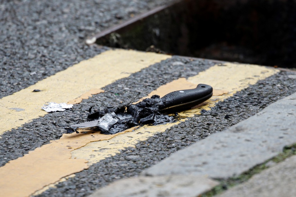 A knife recovered at the scene of the stabbings in Birmingham, Britain. Photo: Reuters