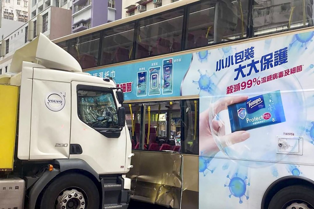 Saturday’s collision involved a street-cleaning vehicle and a route six KMB bus. Photo: Facebook
