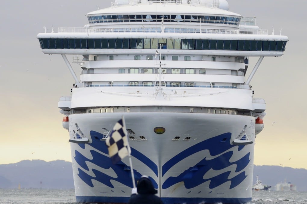 The cruise ship Diamond Princess approaches the port of Yokohama in February. Photo: Kyodo