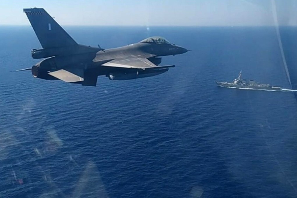A Greek air force jet takes part in a Greek-US military exercise south of the island of Crete. Photo: AP