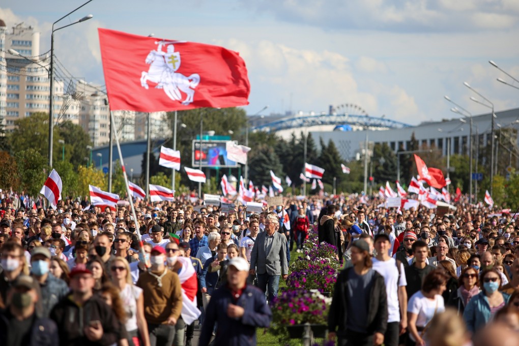 Opposition supporters take part in a rally against police brutality in Minsk. Photo: Reuters