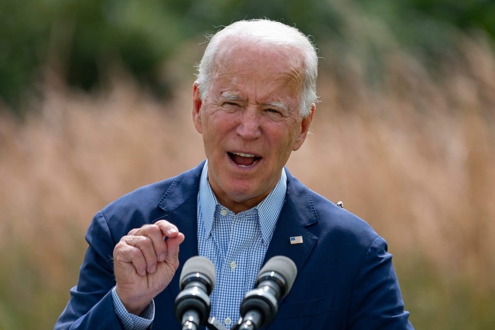 Democratic presidential candidate Joe Biden speaks outside the Delaware Museum of Natural History in Wilmington, Delaware, on Monday. Picture: AFP