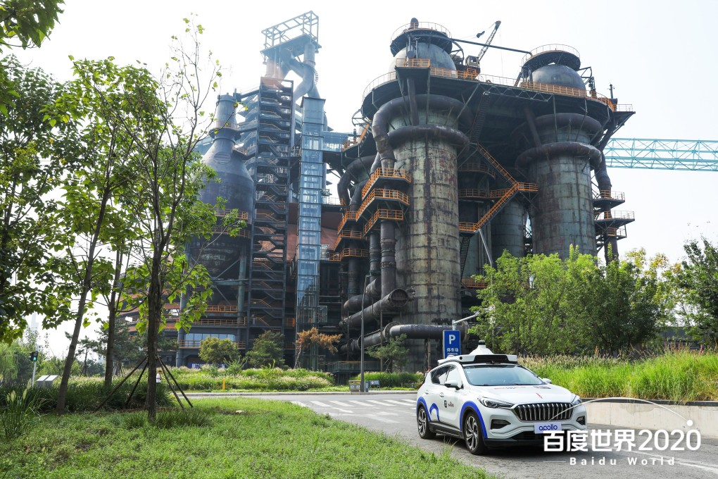 Baidu Apollo’s latest robotaxi, developed from a Hongqi EV in Beijing’s Shougang Park, 2020. Photo: Handout