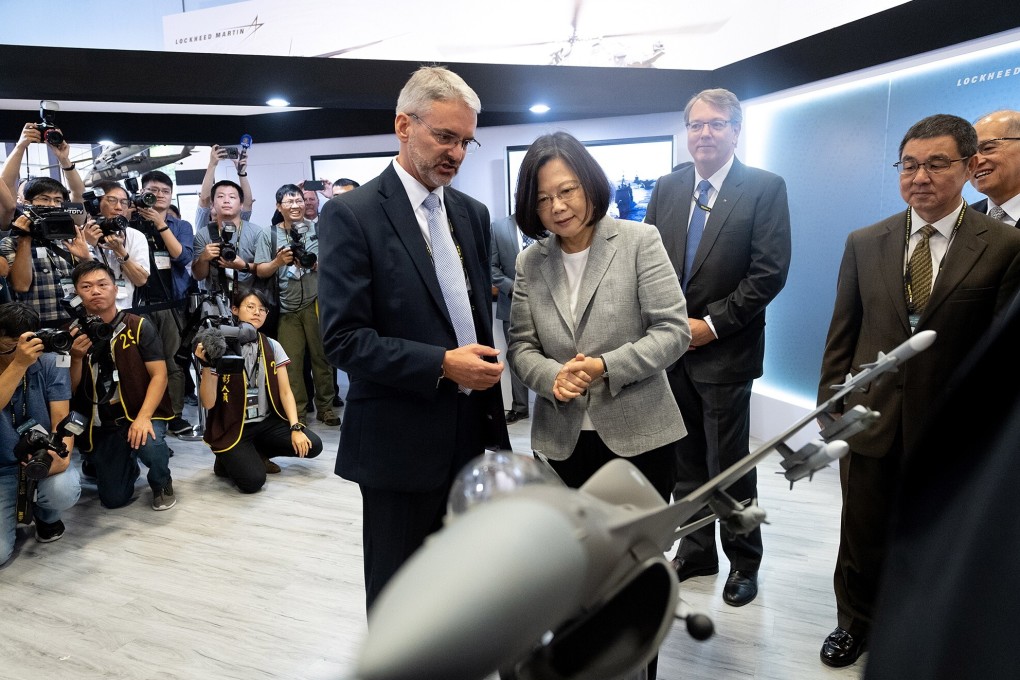 Taiwanese President Tsai Ing-wen is pictured at the Taipei Aerospace and Defence Technology Exhibition in Taipei, last year. Sources say the US will sell as many as seven weapons systems to Taiwan. Photo: EPA-EFE