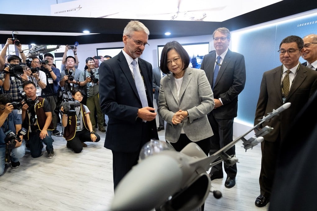 Taiwanese President Tsai Ing-wen is pictured at the Taipei Aerospace and Defence Technology Exhibition in Taipei, last year. Sources say the US will sell as many as seven weapons systems to Taiwan. Photo: EPA-EFE