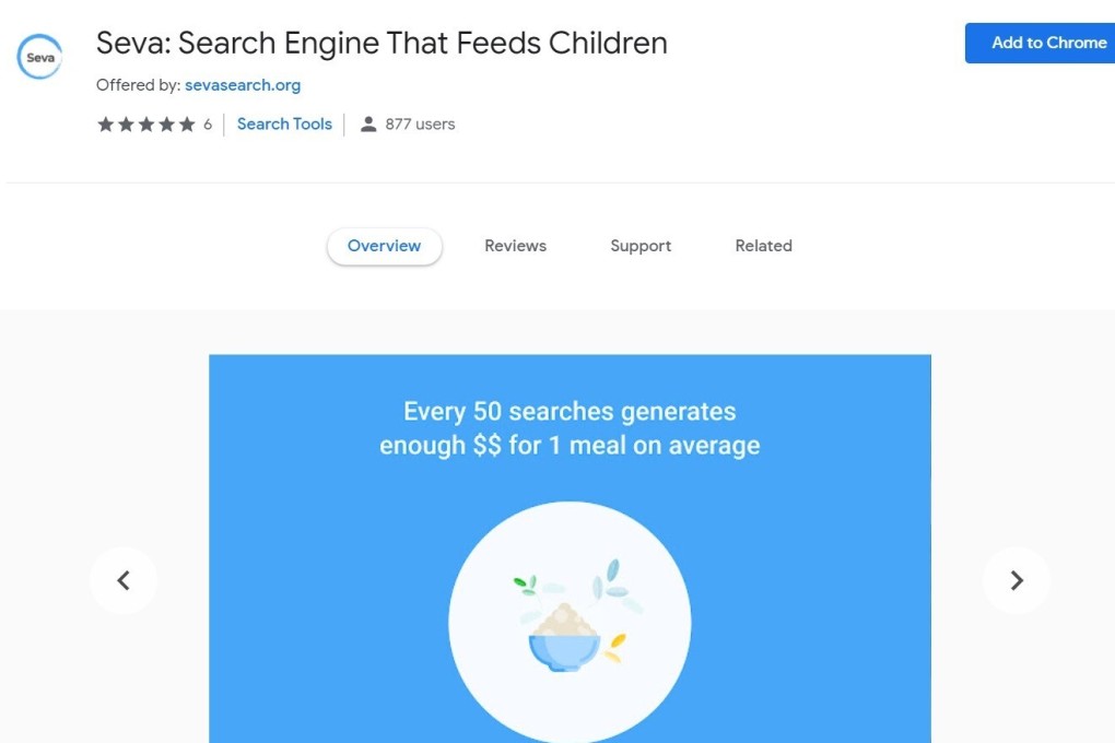Seva bills itself as the world’s first independent, socially conscious search engine that lets people feed hungry children by browsing the internet. Photo: Seva