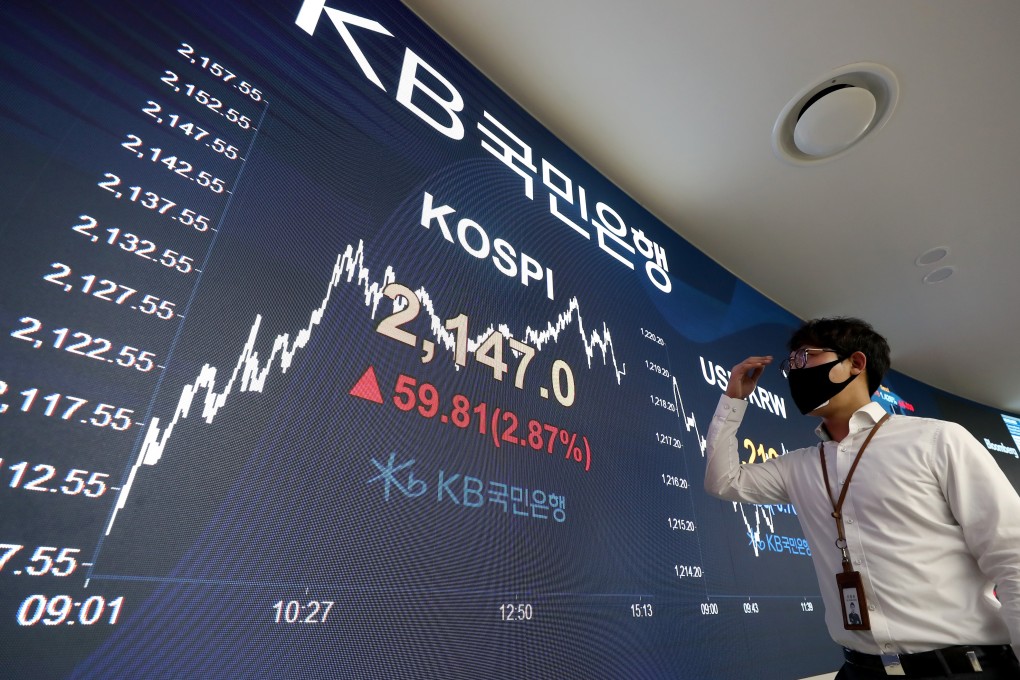 A trader in South Korea watches market movements in a week where regional stocks were troubled by the Federal Reserve’’s less-than-encouraging outlook for economic recovery. Photo: Handout