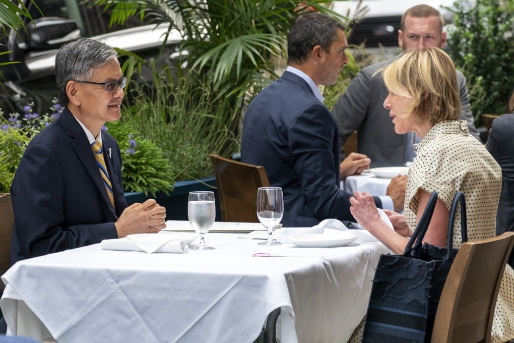 US ambassador to the UN Kelly Craft meets Taiwanese official James Lee over lunch at a restaurant in New York on Wednesday. Photo: AP