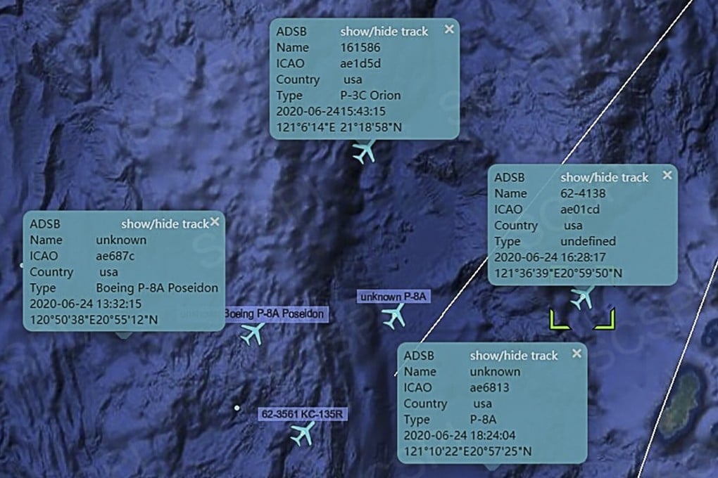 An extract from the South China Sea Probing Initiative report from June 24, when it says it recorded four US surveillance aircraft operating near the strategic Bashi Channel. Photo: SCS Probing Initiative