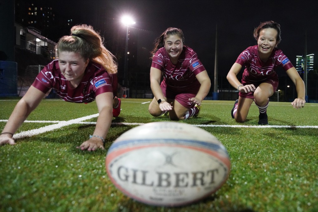 DAC Management LLC Kowloon Rugby Club premiership squad members Rosanna Down, Gabriela Przygodzki and Victoria Wong can’t wait for the season to start next month. Photo: Winson Wong
