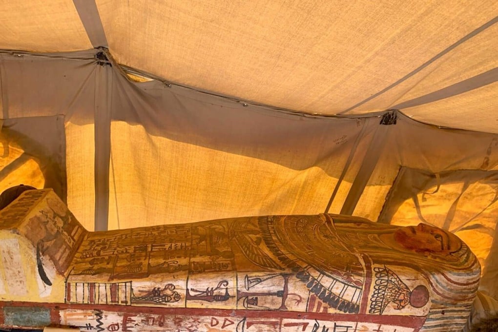 One of 14 2,500-year-old coffins discovered in a burial shaft at the desert necropolis of Saqqara, south of Egypt’s capital Cairo. Photo: Egyptian Ministry of Antiquities/AFP