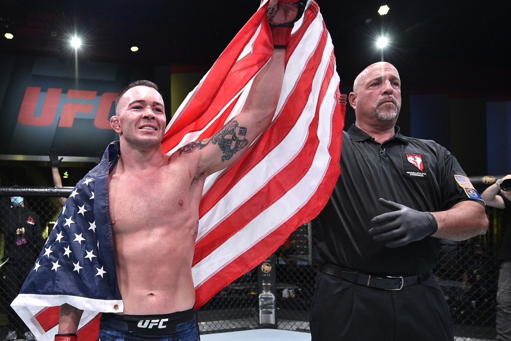 Colby Covington gets his hand raised after his TKO victory over Tyron Woodley at the UFC Apex on September 19, 2020 in Las Vegas, Nevada. Photo: Chris Unger/Zuffa LLC