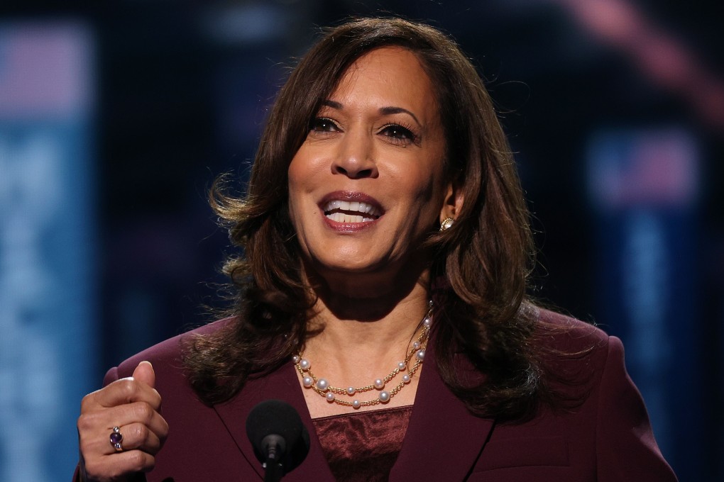 Democratic vice-presidential nominee Kamala Harris speaks on the third night of the Democratic National Convention in Wilmington, Delaware, in August. Photo: AFP