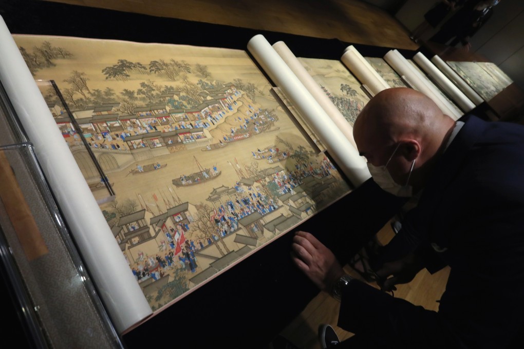 A fragmented scroll depicting some of the travels of Emperor Kangxi across the country during his reign will be displayed in its entirety next month for the first time since being cut into seven pieces in France last century. Photo: Nora Tam