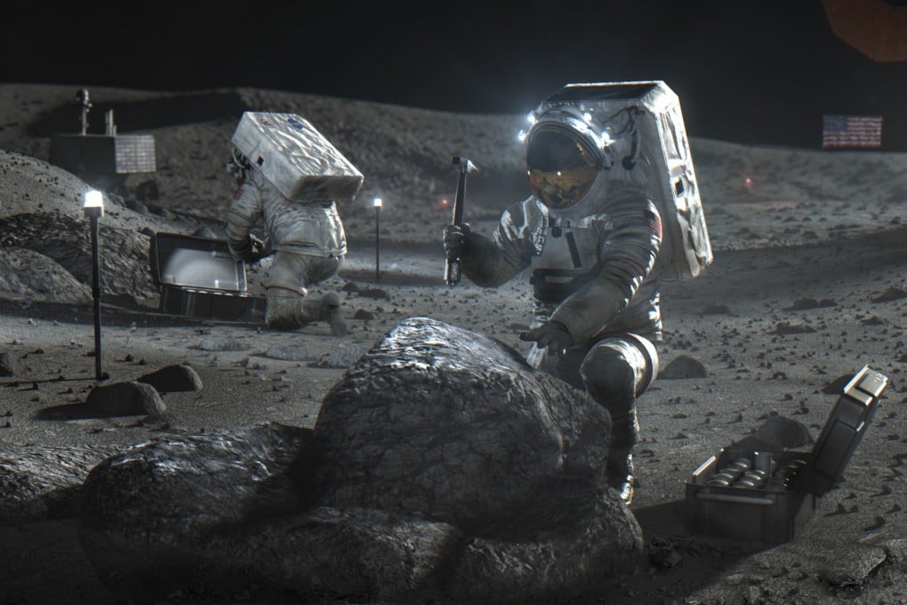 An artist’s illustration depicts Artemis astronauts on the moon. Image: Nasa handout via AP