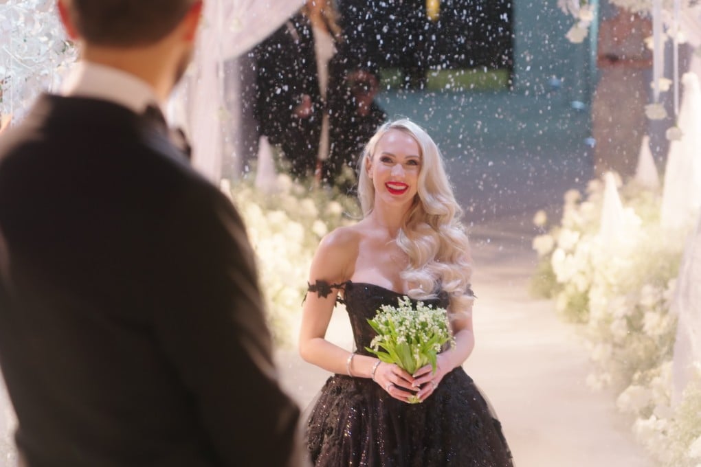 Selling Sunset’s Christine Quinn eschewed tradition and wore a black gown by Galia Lahav on her wedding day. Photo: Netflix