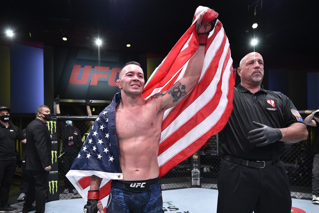 Colby Covington reacts after his TKO victory over Tyron Woodley in their welterweight bout at UFC Apex on September 19 in Las Vegas. Photo: Chris Unger/Zuffa LLC