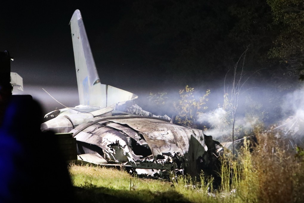 A general view of the wreckage of the Antonov AN-26 military transport aircraft of the Ukrainian Air Force that crashed on Friday. Photo: DPA