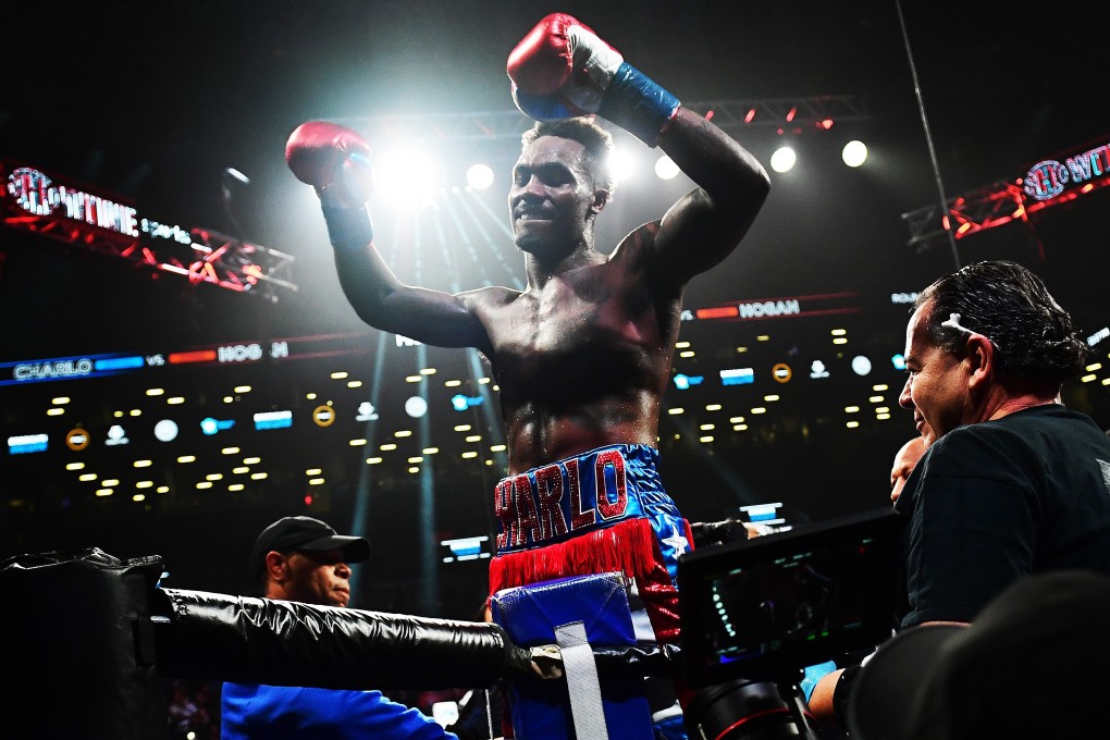 Jermall Charlo celebrates his WBC World Middleweight Championship against Dennis Hogan in December 2019. Photo: Emilee Chinn/Getty Images