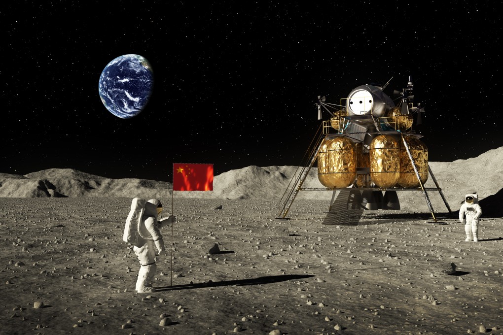 In this 3D illustration, astronauts place the Chinese flag on the surface of the moon. Newly released radiation findings by China’s Chang’e-4 lunar lander could have far-reaching implications for future space missions. Image: Getty