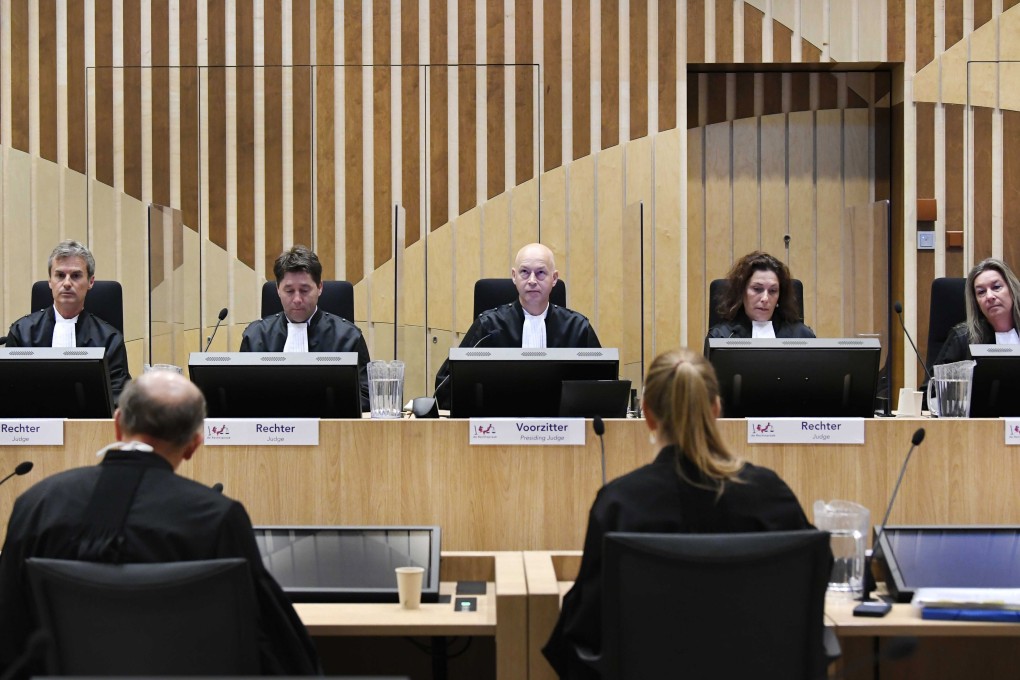 Judge Hendrik Steenhuis (centre) attends the hearing in the trial of suspects charged with shooting down Malaysia Airlines Flight 17, in the high-security courtroom of the Schiphol Judicial Complex in The Netherlands. Photo: EPA-EFE