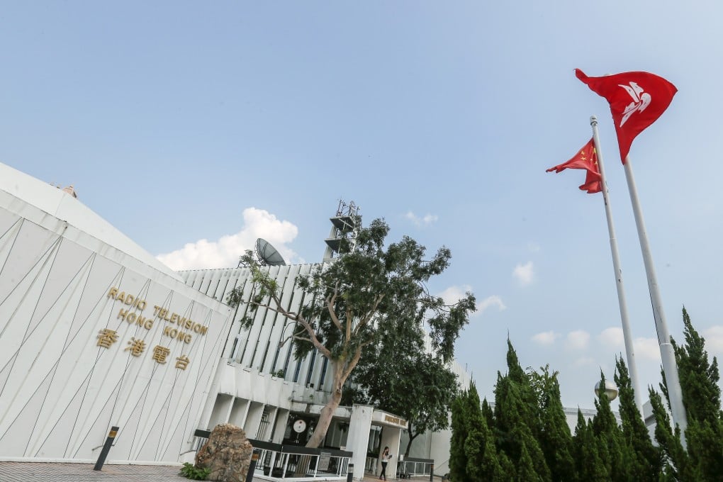 A Chinese flag and Hong Kong flag flutter in front of RTHK in Kowloon Tong. Photo: Dickson Lee