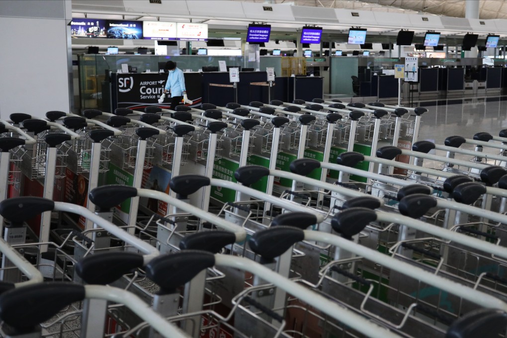 Rows of luggage trolleys at Hong Kong International Airport as the coronavirus pandemic severely restricts air travel, on August 12. Photo: Nora Tam