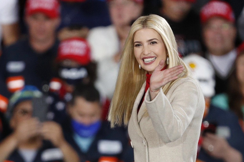 Adviser to the President Ivanka Trump waves during a campaign event in Moon Township, Pennsylvania, on Tuesday. Photo: EPA-EFE