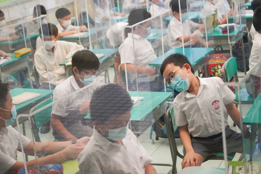 Children in class at Ying Wa Primary School in Cheung Sha Wan for the first time in more than six months. Photo: Winson Wong
