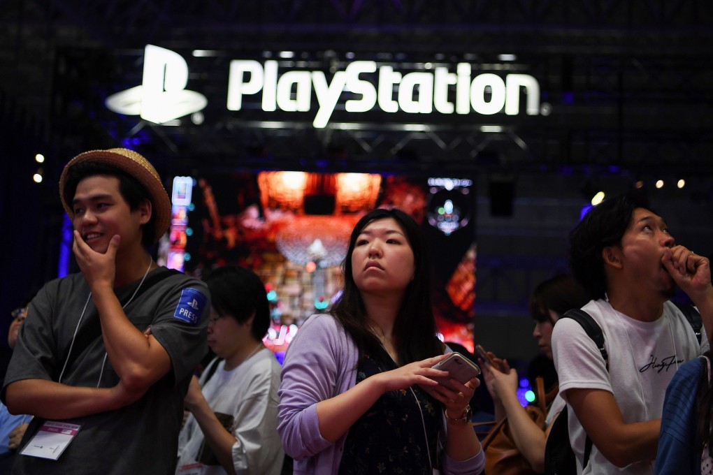 The Sony PlayStation logo is seen on the exhibition floor during the Tokyo Game Show on September 12, 2019. Photo: AFP