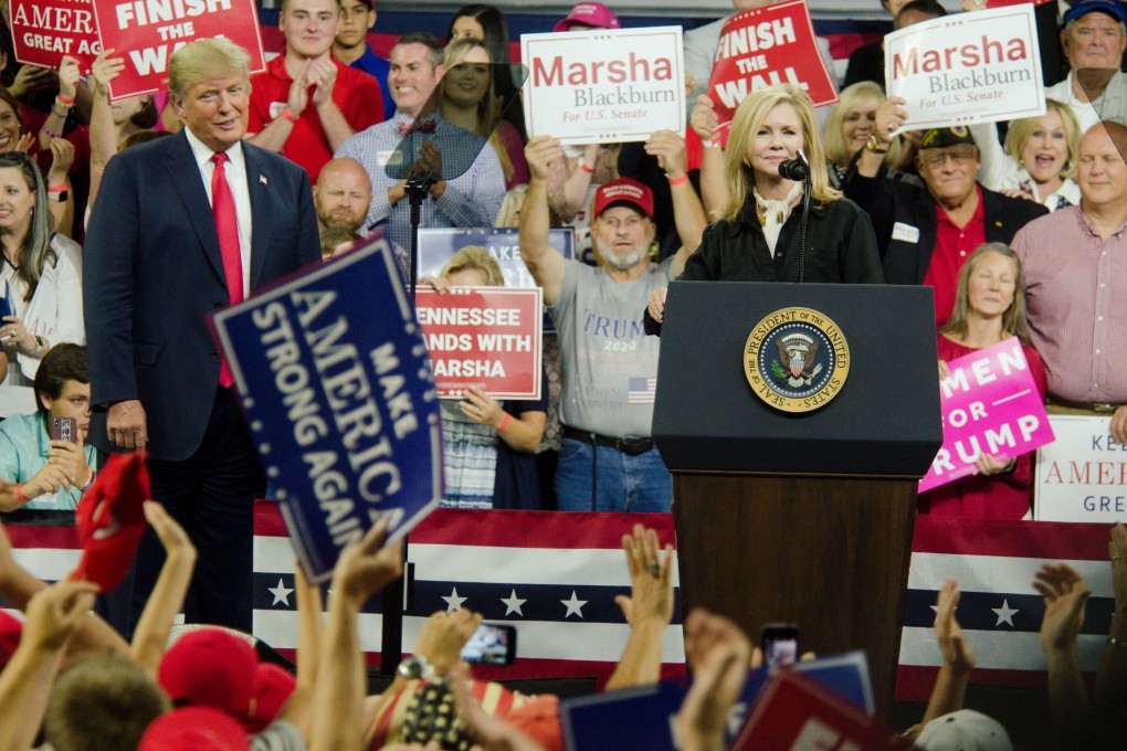President Donald Trump praises Republican Marsha Blackburn during her Senate race in 2018. Photo: TNS