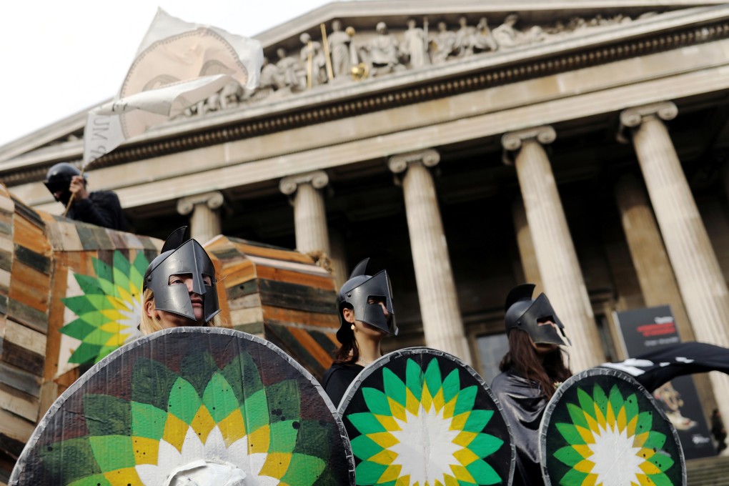 Climate change activists demonstrate against BP outside the British Museum in London on February 8. Photo: Reuters