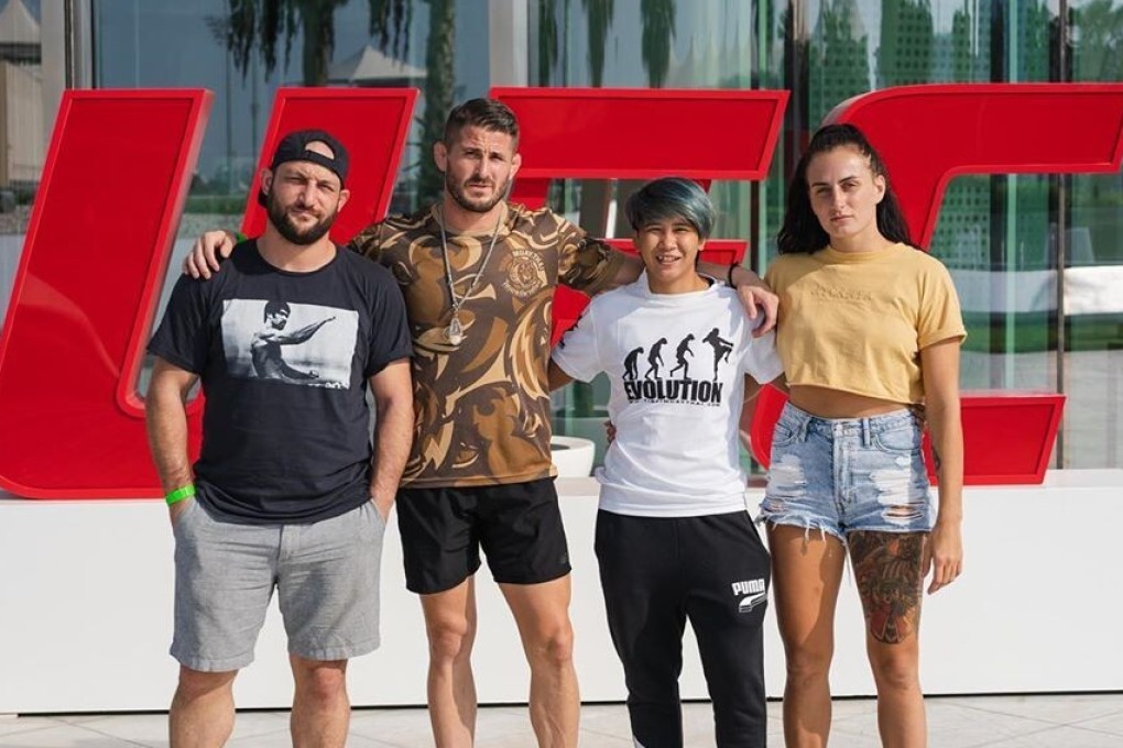 Loma Lookboonmee (second right) with her Tiger Muay Thai team on Fight Island. Photo: Instagram
