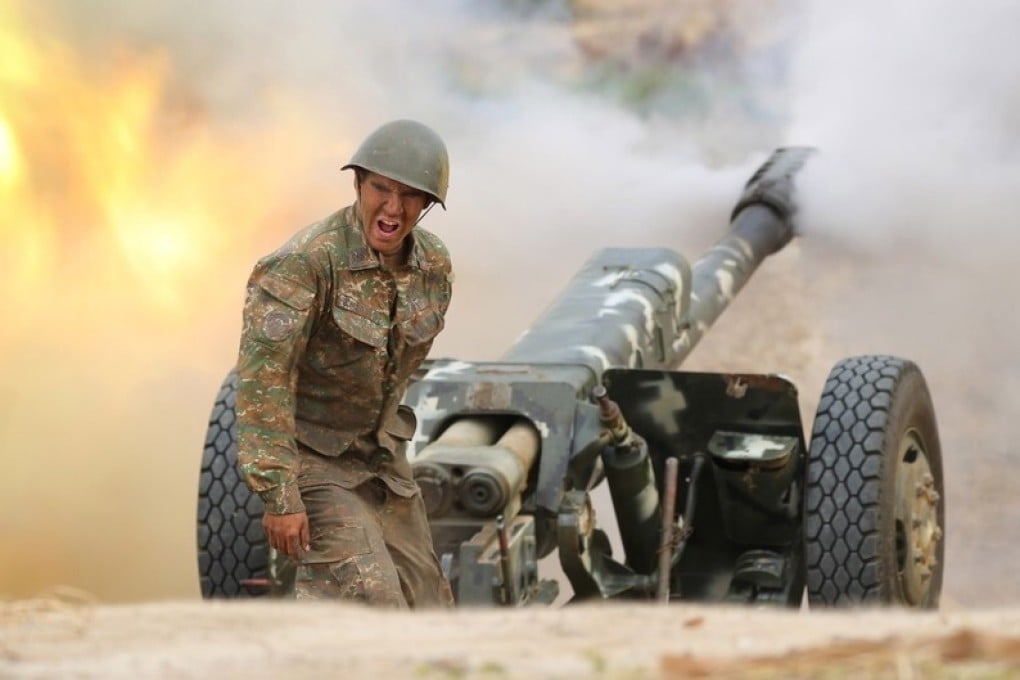 Footage released on Wednesday. shows an Armenian soldier during a military clash with the Azeri army at the Nagorno-Karabakh enclave. Photo: Armenian Defence Ministry via EPA-EFE