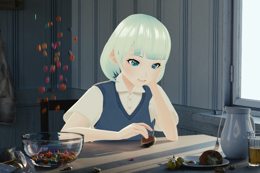 A screenshot from Breakfast Ritual: Art Must be Artificial (2019) by Chuck Kuan and Yining Fei, a nine-minute 4K animation work playing at Immaterial / Re-material: A Brief History of Computing Art at Beijing’s Ullens Centre for Contemporary Art. Photo: UCCA