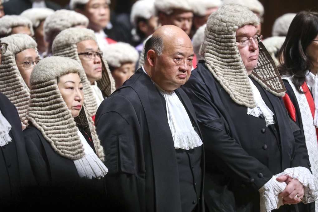 Secretary for Justice Teresa Cheng (left), Chief Justice of the Court of Final Appeal Geoffrey Ma (centre) and Philip Dykes, chairman of the Hong Kong Bar Association, attend the ceremonial opening of legal year at City Hall in Central on January 13. Photo: Sam Tsang