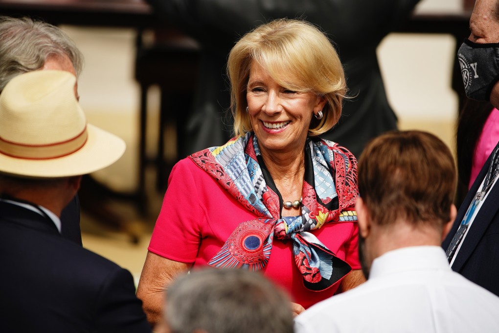 Beijing was angered by US Secretary of Education Betsy DeVos’ allegations. Photo: EPA-EFE