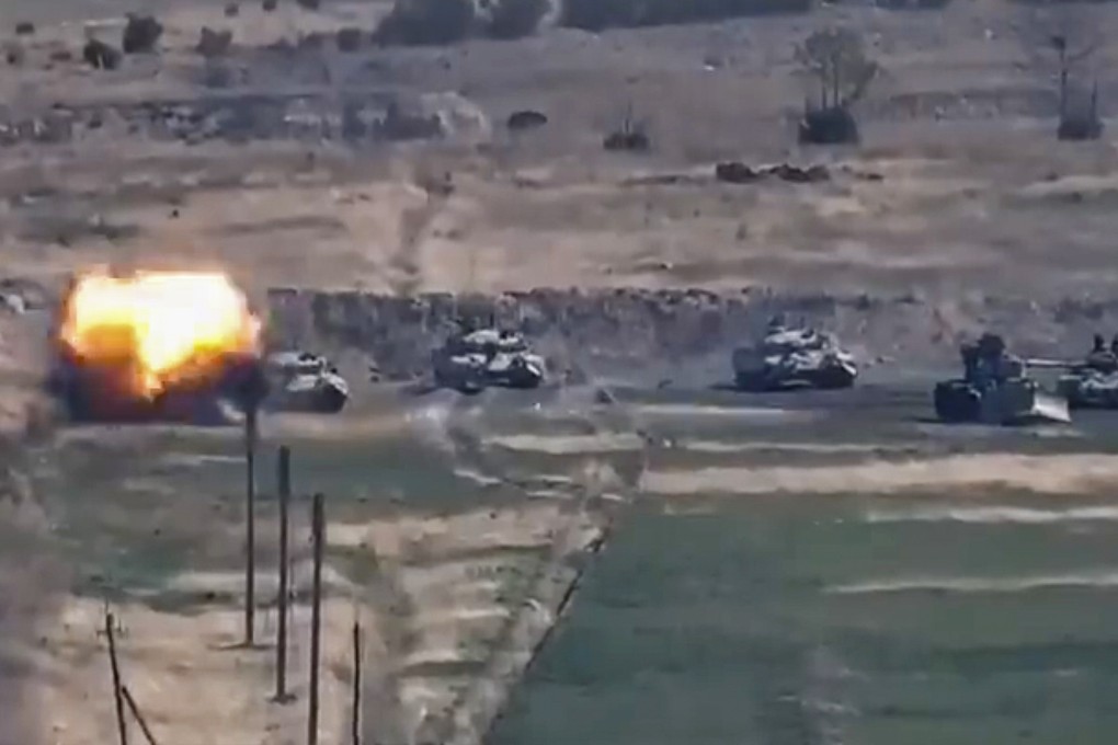 A still photo taken from a handout video made available by the Armenian defence ministry on September 27. Armed clashes erupted in the simmering territorial conflict between Azerbaijan and Armenia over the Nagorno-Karabakh territory. Photo: EPA-EFE