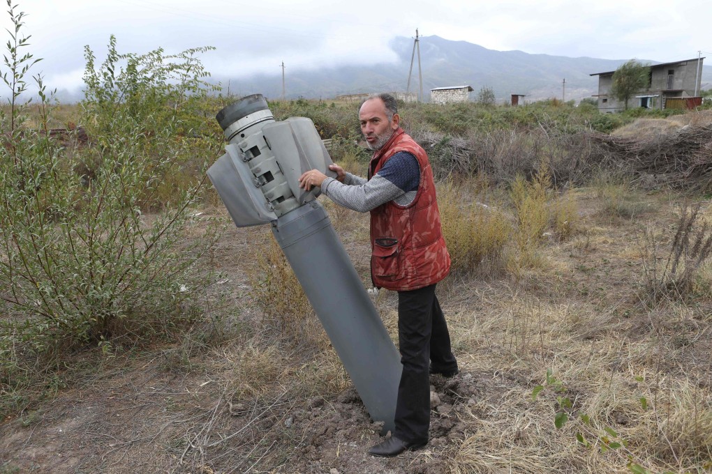 A rocket shell in the Ivanyan community in the breakaway Nagorno-Karabakh region. Photo: AFP