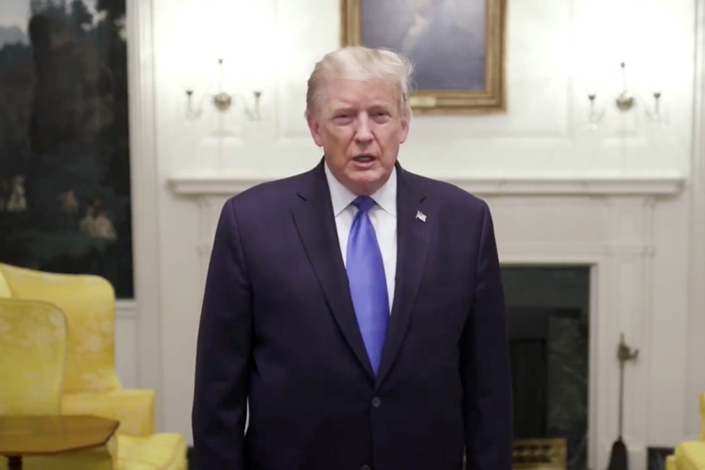 President Donald Trump makes an announcement after he and First Lady Melania Trump tested positive for coronavirus in Washington on October 2. Photo: Donald Trump via Twitter via Reuters