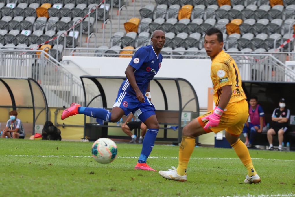 Eastern forward Sandro’s shot is just wide of the target during their impressive 4-0 victory against Happy Valley at Mong Kok Stadium. Photo: Chan Kin-wa