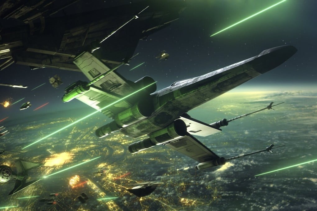 A screenshot from video game Star Wars: Squadrons (2020), which recreates for players at home the experience of playing a Star Wars arcade game in the 1990s.