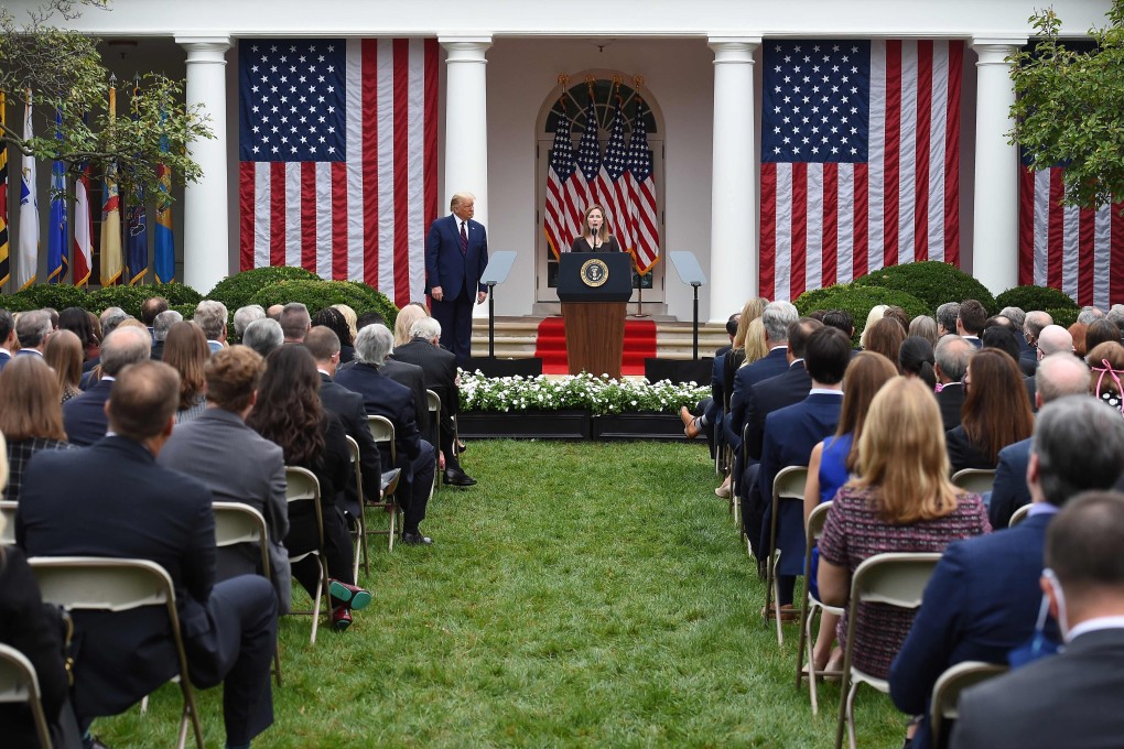 Judge Amy Coney Barrett speaks after being nominated to the US Supreme Court by President Donald Trump in the Rose Garden of the White House in September. Photo: AFP