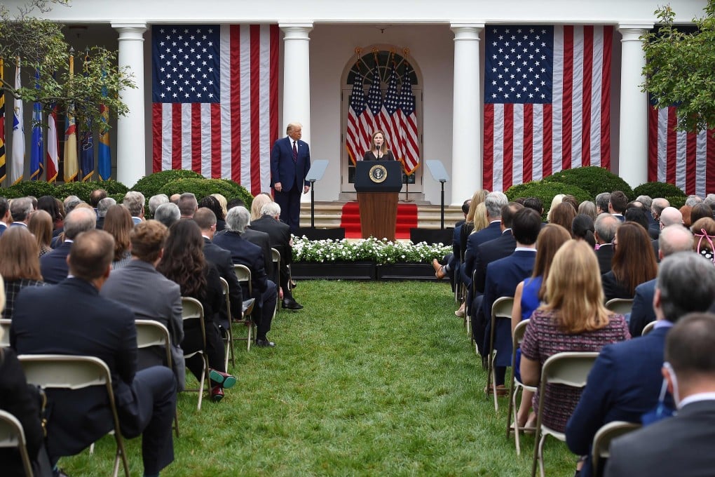 Judge Amy Coney Barrett speaks after being nominated to the US Supreme Court by President Donald Trump in the Rose Garden of the White House in September. Photo: AFP