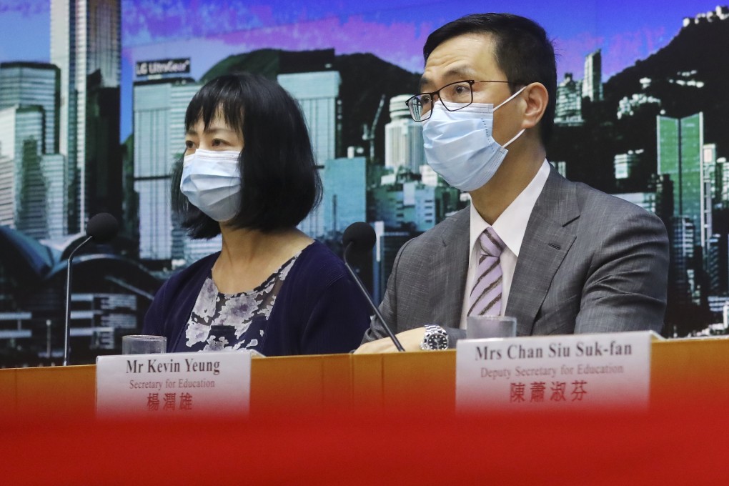 Education secretary Kevin Yeung (right) defended the decision to strip a teacher of their registration for discussing Hong Kong independence in a lesson plan. Photo: Dickson Lee